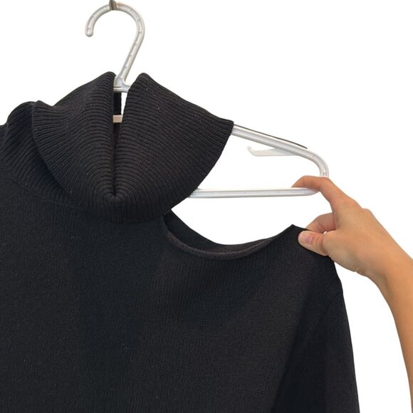 Paige Raundi Turtleneck Cut Out Wool Midi Sweater Dress Black Size Medium - Picture 8 of 14